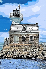 Old Penfield Reef Lighthouse Made of Stone - Digital Painting